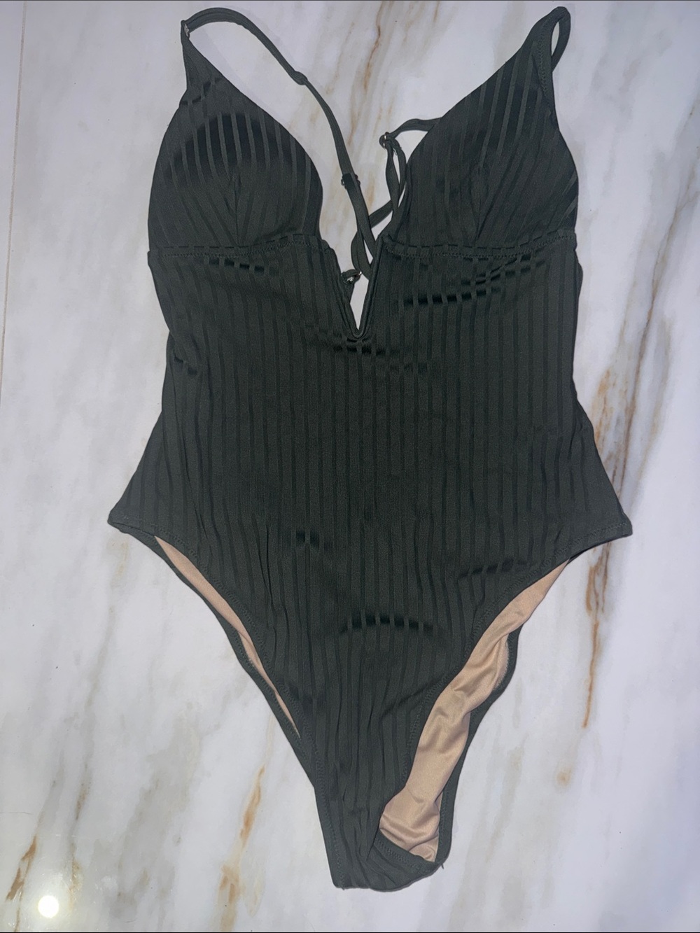 Shade & Shore Black Ribbed One-Piece Swimsuit